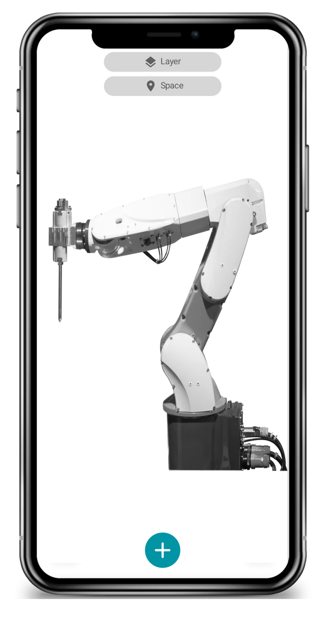 Smartphone with 3D model of robot arm